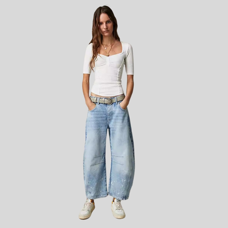 New European and American fashion casual women's loose wide-leg pants medium and low waist washed denim trousers