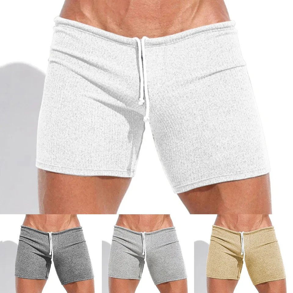 Short Pants Beach Holiday Shorts Men Breathable Casual Drawstring Elastic Mens Ribbed Slim Fit Solid Color 250211Z