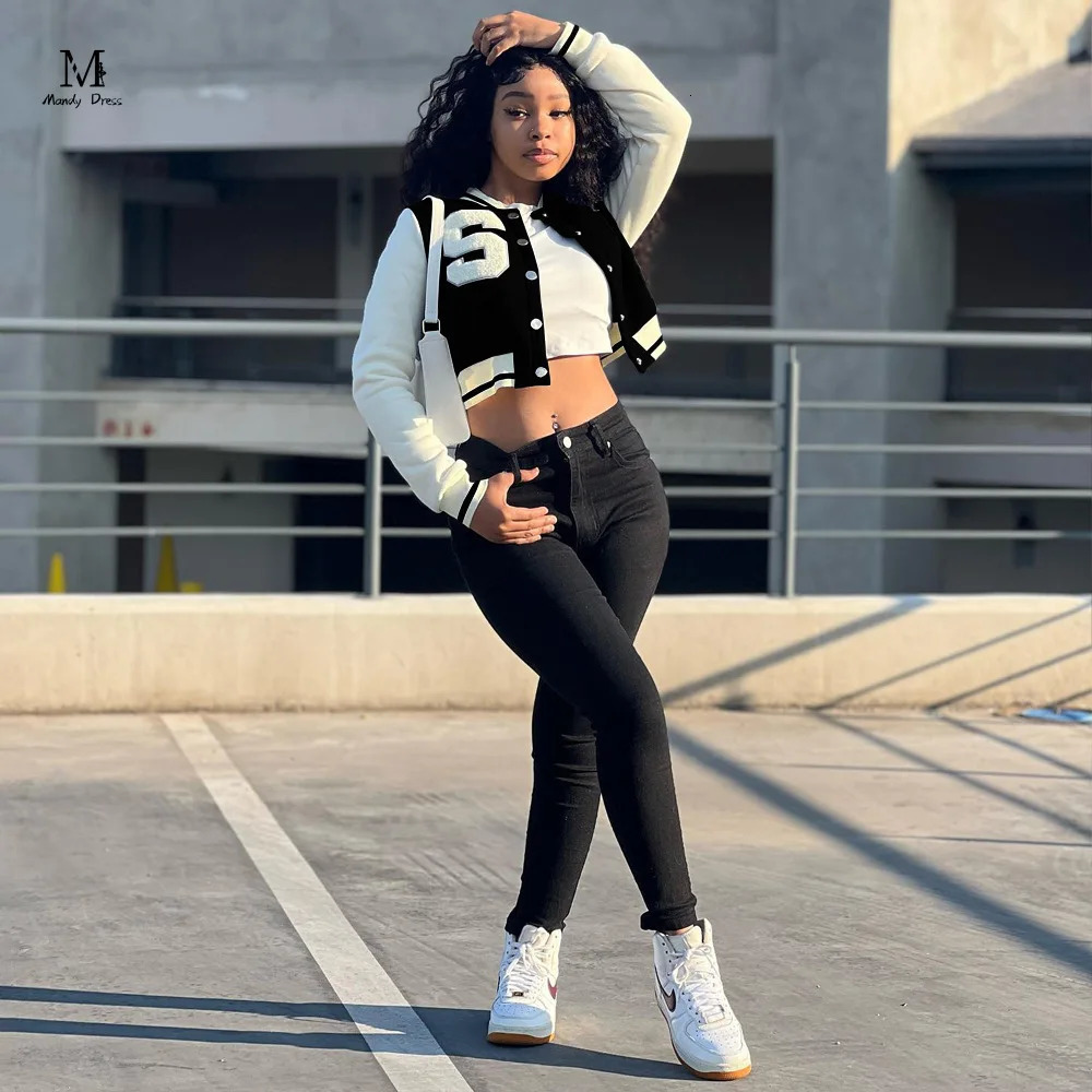 Fashion Women Varsity Jacket Long Sleeve Slim Letter Appliques Y2K Streetwear Autumn Winter Sweet Baseball Jacket 250212