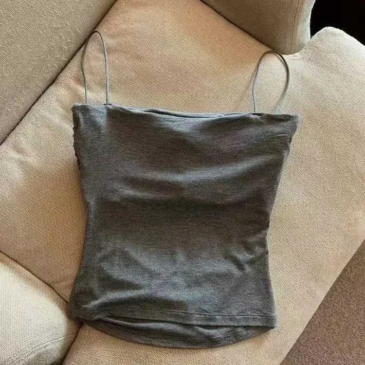 Women Sveless Tanks Tops Underwear Slim Camisole Sexy Short Top Padded Bralette Thin Straps Plain Retro Bury Korean StyleXJ250212