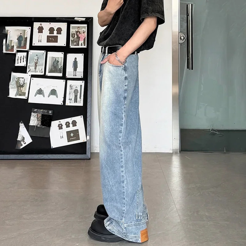 Fashion Men ner Wide Leg Jeans Male Chic Daily Party Casual Denim Pants Baggy Straight Aesthetic Streetwear Trousers 250210