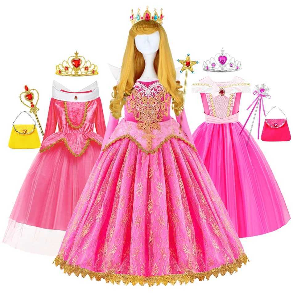 Girls Sleeping Beau Cosplay Dress Long Sleeve Off Shoulder Kids Christmas Par Princess Clothing Halloween Aurora CostumeXJ250117