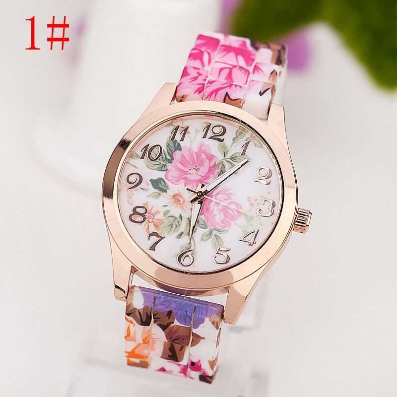New Fashion Geneva Silicone Watch Print Flower Watch Mens and Womens Quartz Watch W250212
