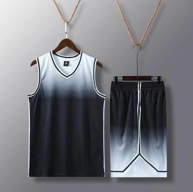 New Men's Set Breathable Basketball Jerseys Primary Game Team Short Sleeve Uniform Training Vest And Shorts