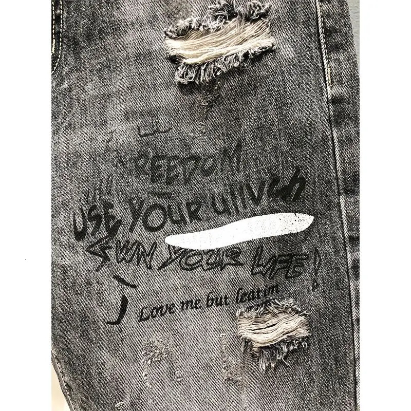 Harajuku Casual Summer Short Jeans Ripped Hole Cargo Knee Length Mens Denim Cotton Loose Black Grey Shorts 250211