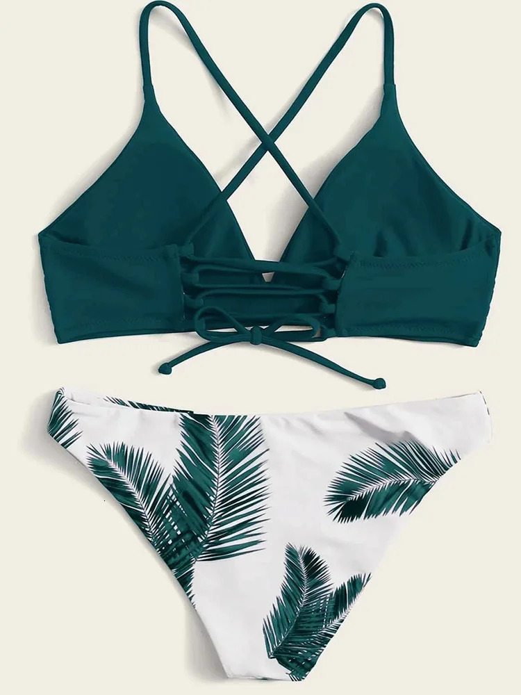 Sexy Bandeau Bikini Set Womens Flower Random Printing Push up Swimsuit Beach Wear Apron 250211Z