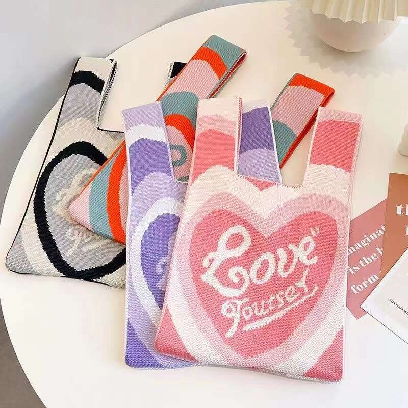 Instagram popular casual tote canvas bag, handbag, Japanese and Korean version, versatile hand-held women's knitted bucket bag