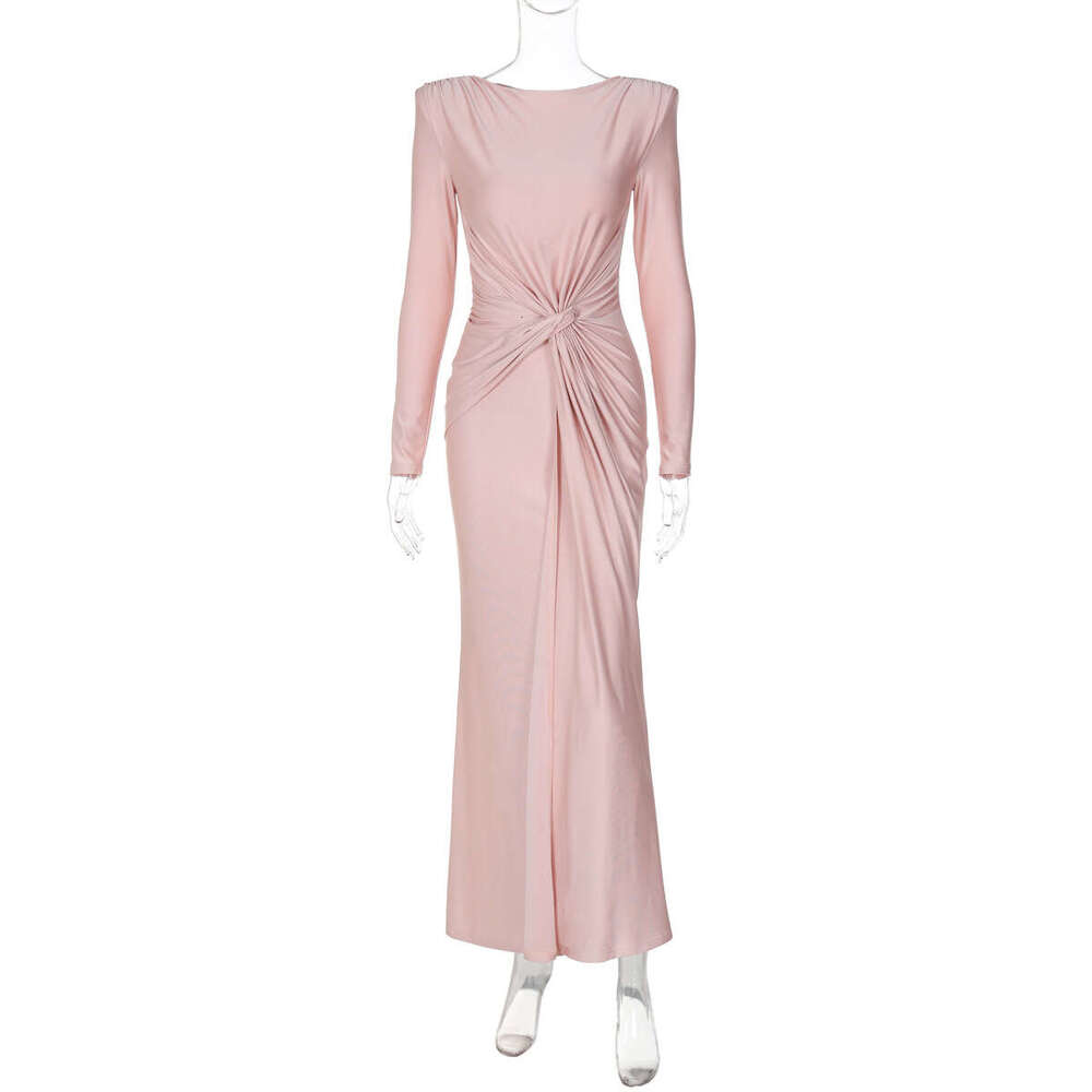 Hot selg women's evening dresses in Europe America, autumn products, fashionable temperament, slim fit round neck long sleeved dresses, wholesale