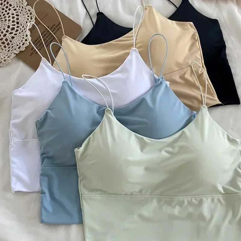 Women Summer Vest Tops Sveless Cotton Bustier with Pads Soft Elastic Wear-resistant Vest Crop Top Seamless Bralette TeesXJ250212