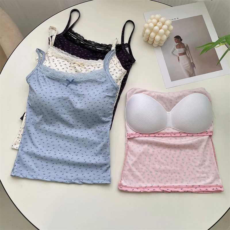 Summer Print Crop Tops for Women Bow Lace Camisole Sexy Backless Vest with Padded Basic Tank Top Bm Style Camis Y2k StreetwearXJ250212