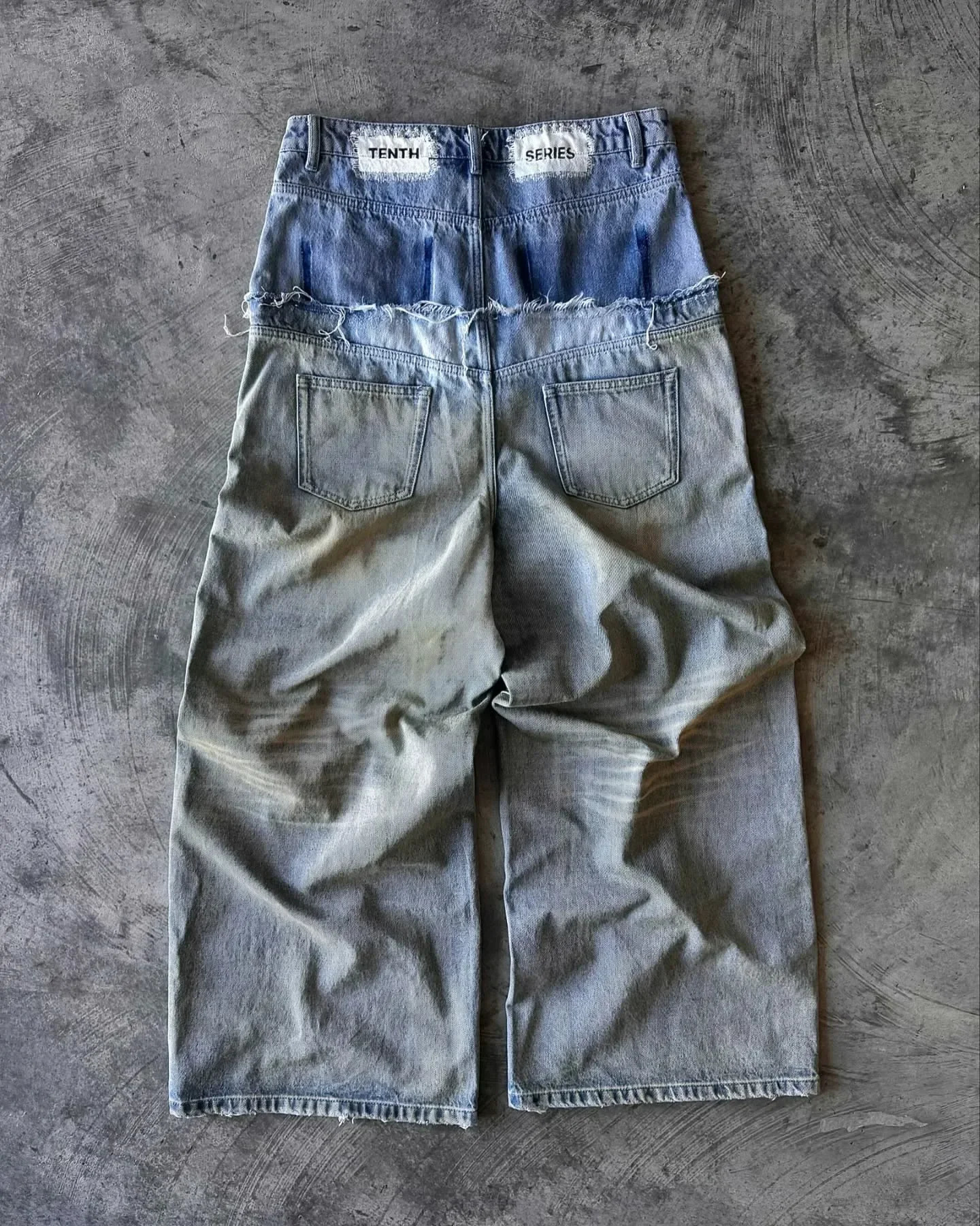 Loose Ripped Men Jeans Y2k Splic Double Waist Jeans Punk Harajuku Wide Leg Pants Street Hip Pop Jean Straight knit Denim Pants 250211