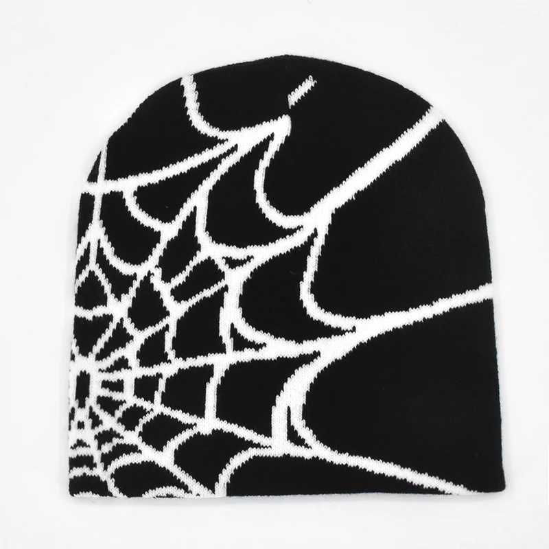 Y2K Gothic Spider Pattern Wool Acrylic Knitted Hat Wen Beanie Winter Warm Beanies Grunge Hip Hop Casual Sklies Outdoor Cap X2502121