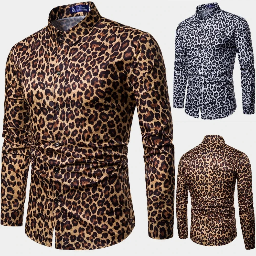 Man Club Leopard Print Shirt High Quality Long Sleeve Shirt Social Man Casual Party Shirt Chemise Homme Shirt Dress 250211