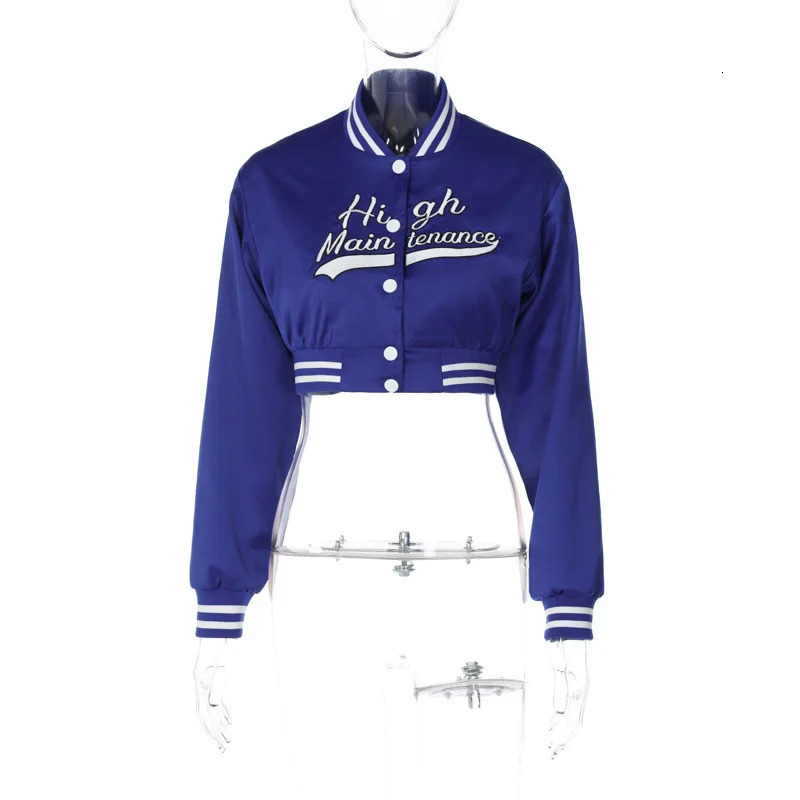Women Casual O-neck Letter Embroidery Short Baseball Jacket Slim Vintage Cropped Coat Ladies Classic streetwear Clothing 250212