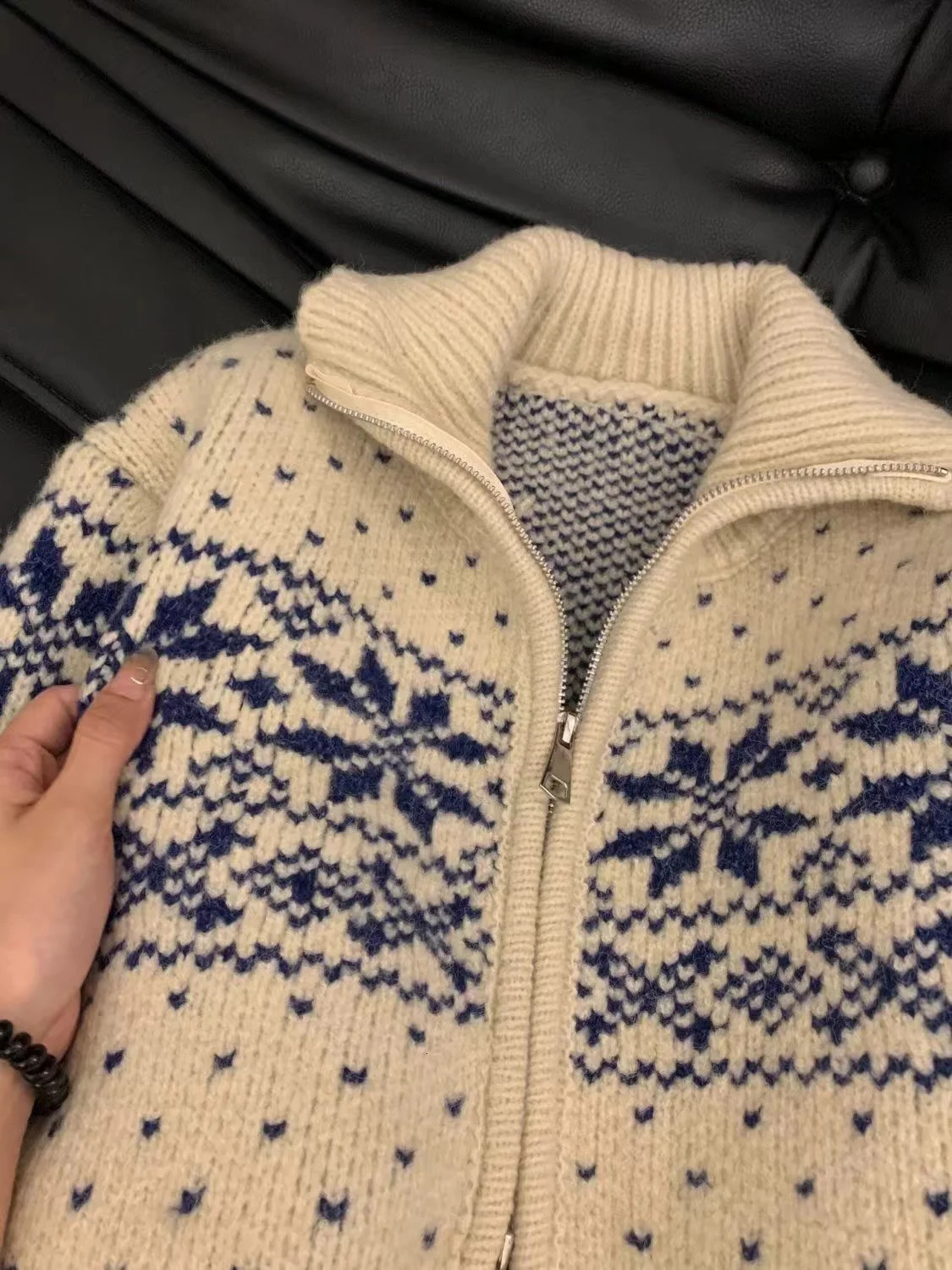Snowflake Elk Print Christmas Sweater Cardigan Cozy Zip-up Knitted Jumper Jacket Women Teenage Girl Fall Winter Festive Outfit 250206