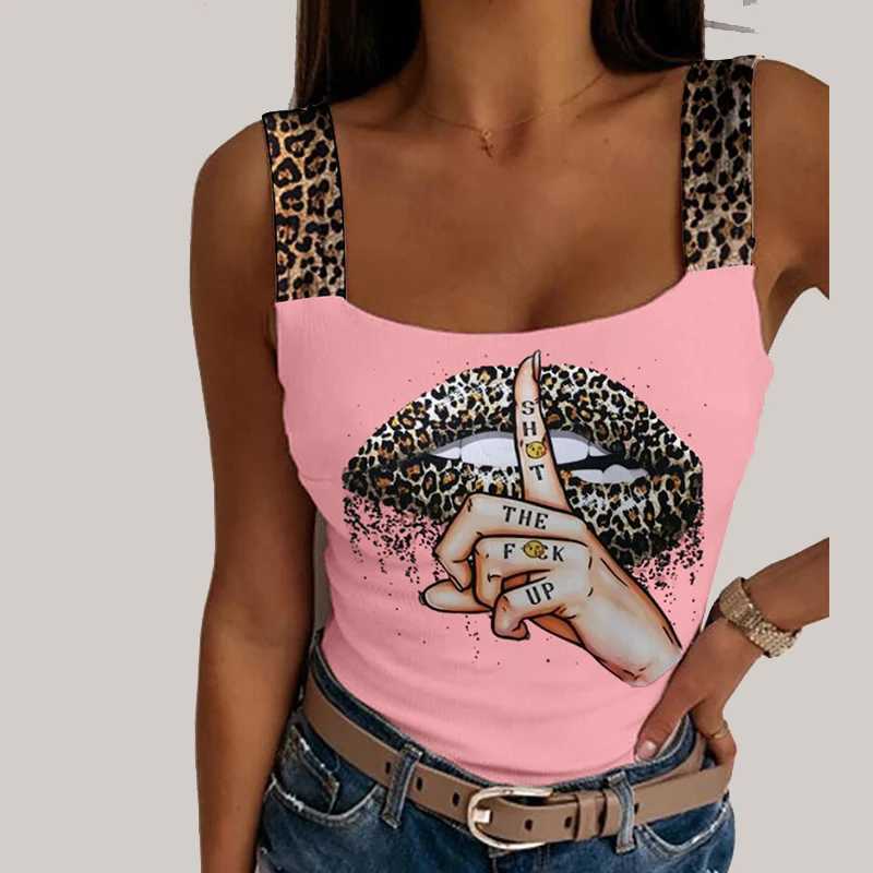 Sexy Tank Tops Womens Leopard Lips Print Sveless Crop Tops Fashion Party Club Summer Sveless Streetwear Bustier TopsXJ250212