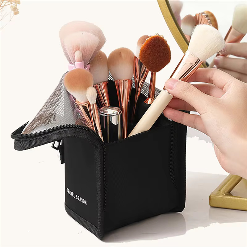 Stand Cosmetic for Women Clear Zipper Travel Female Makeup Brush Holder Organizer Toiletry Bag swissmilitary