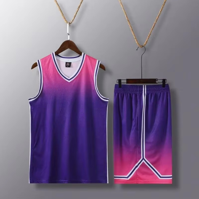 New Men's Set Breathable Basketball Jerseys Primary Game Team Short Sleeve Uniform Training Vest And Shorts