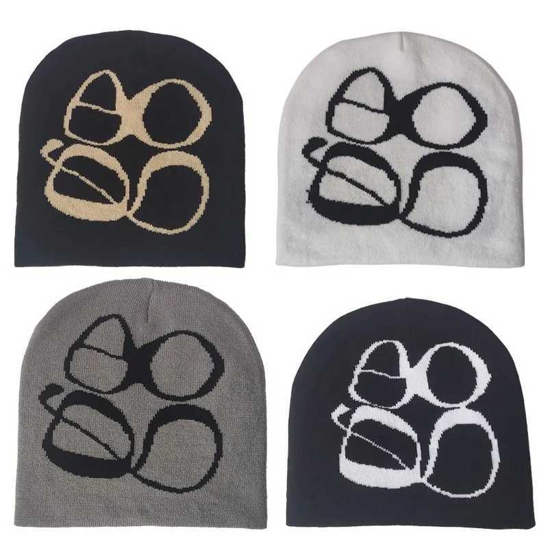 Fashion Print Y2K Knitted Hat Winter Warm Beanies Hats Sklies Beanie Cargo Cap Men And Women Outdoor Hats X250212