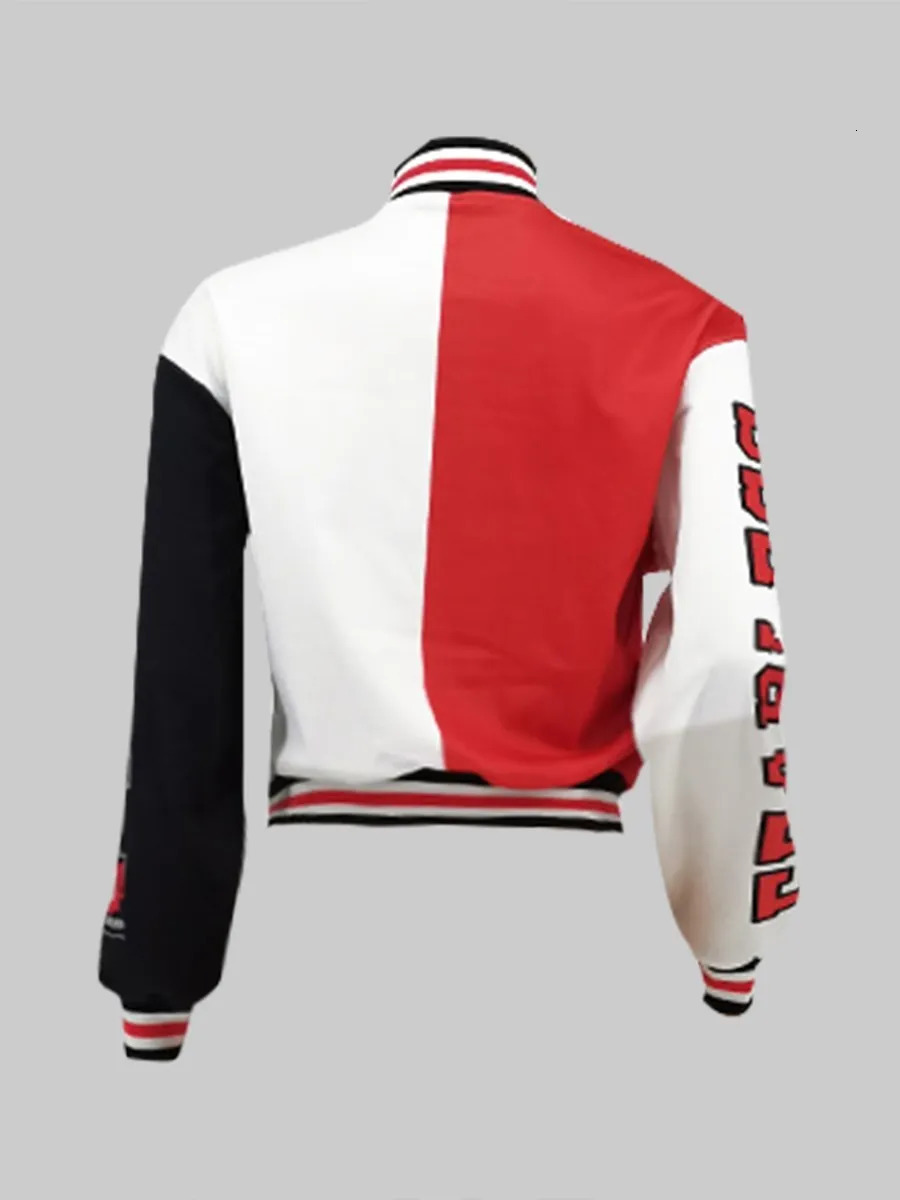LW Baseball Collar Letter Print Varsity Jacket Appliques Casual Patchwork Button Up Color-block Autumn Winter Women Outwear 250212