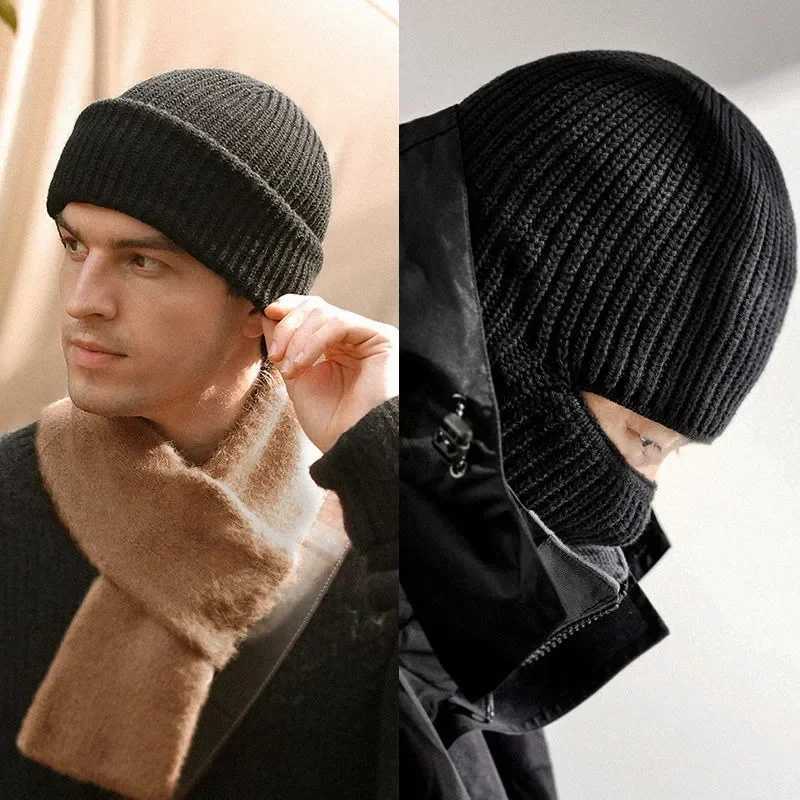 2In1 Mask Beanies Men Winter Balaclava Hat Knitted Hats Fl Face Ski Bonnet Tactical Cycling Earmuffs Cap Knitted X2502121