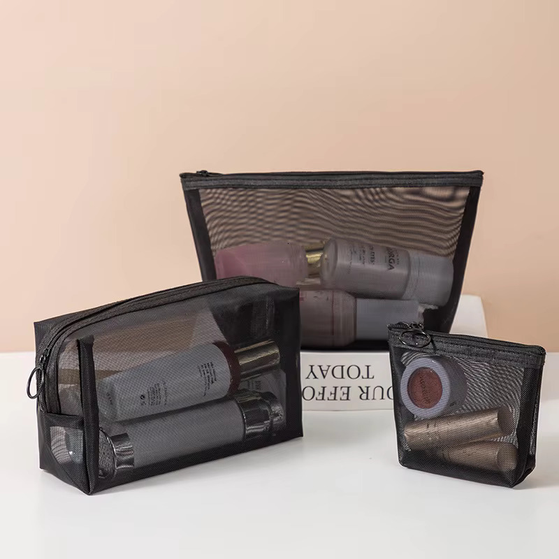 Black Mesh Makeup Women Girls Cosmetic Bag Organizer Travel Portable Wash Lipstick Toiletry Sanitary Napkin Storage Bags swissmilitary