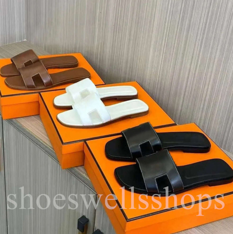Women Sandals Designer Brand Flat sandles Heels Beach Real Leather Slippers Letter Slides Women Flat Slide Flip flop Flops with Dust Bag 35-42 sandalen