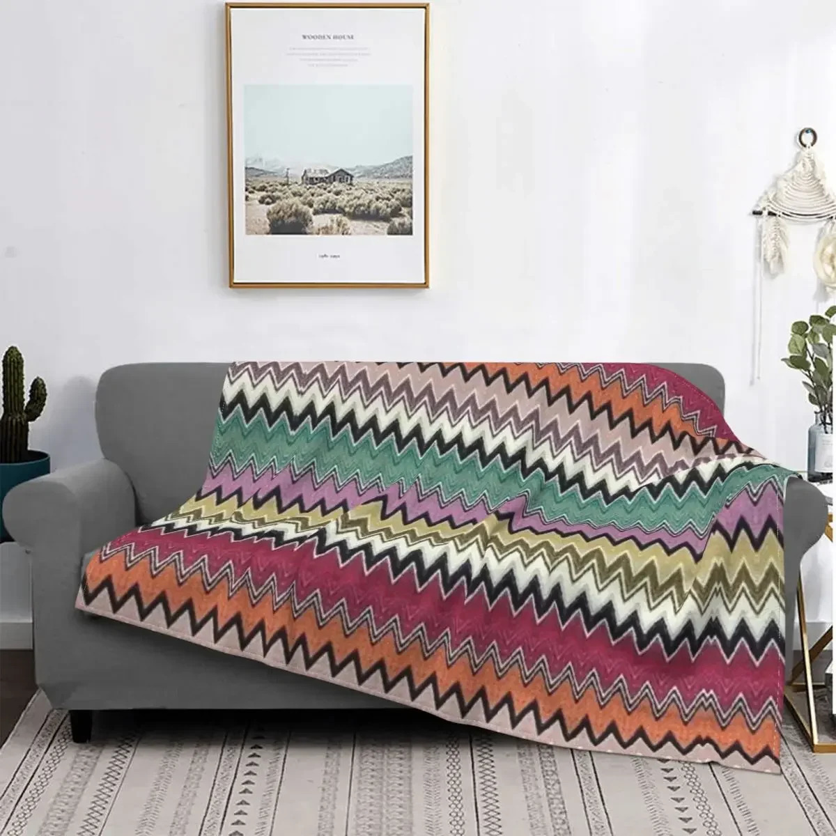 Boho Chic Modern Zigzag Pattern Flannel Throw Blanket Breathable Soft Autumn Geometric Multicolor for Couch Bedding Kids Adults 250212