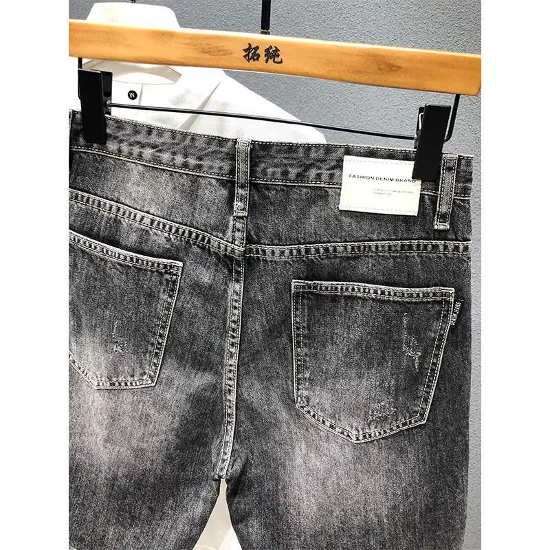 Harajuku Casual Summer Short Jeans Ripped Hole Cargo Knee Length Mens Denim Cotton Loose Black Grey Shorts 250211