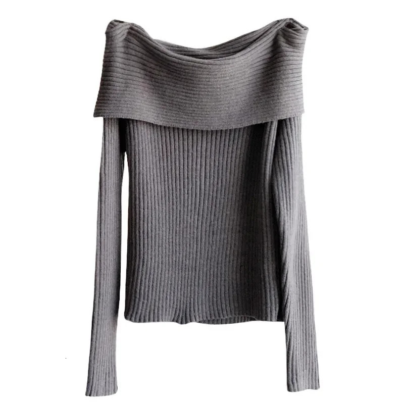 Sexy white elegant shoulder knit sweater bottom layer suitable for womens weight loss worn inside out Chinese landscape Pat 250210