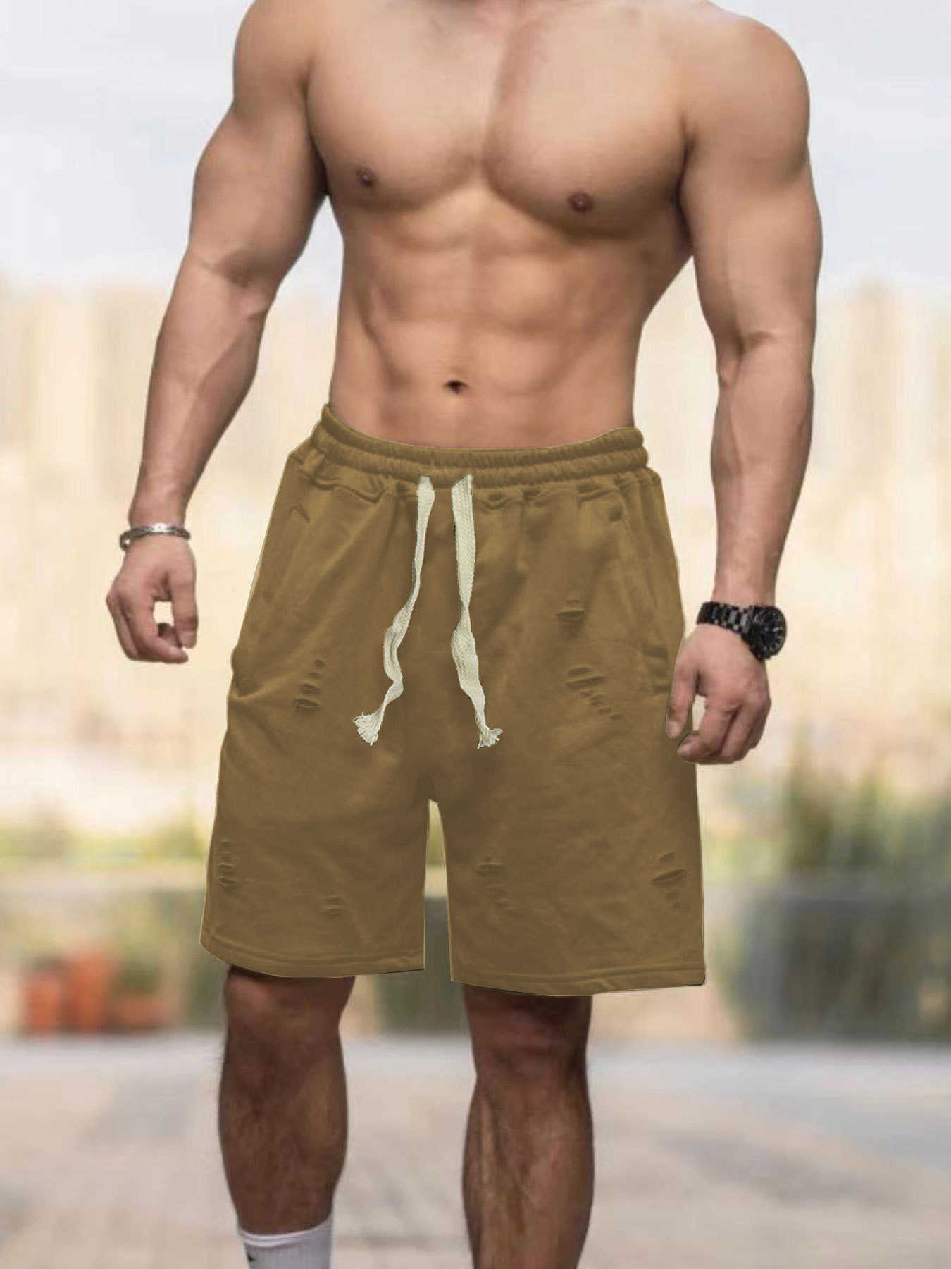 2024 Summer Thin Mens Shorts Solid Color Shorts Loose Breathable Casual Pentagram Pants Trendy Style W250212