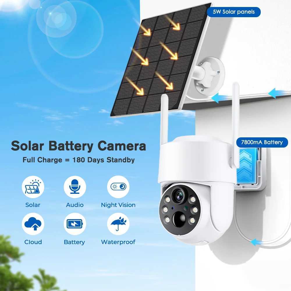 New WiFi PTZ Camera Outdoor Wireless Solar IP Camera 4MP HD Built-in Battery Video Surveillance Camera Long Time Standby iCsee Z250212