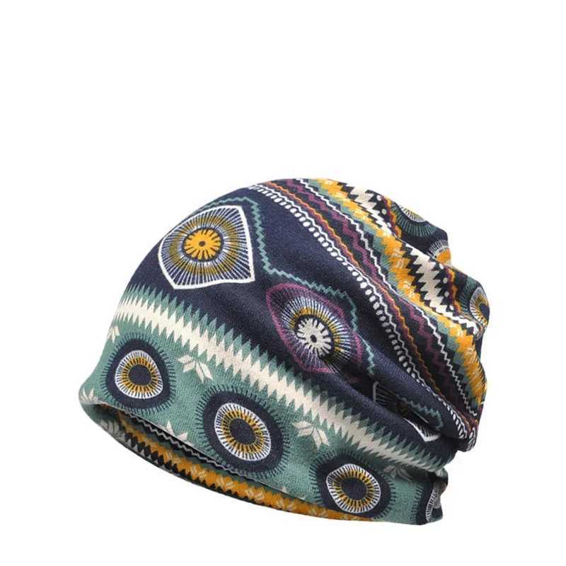 Retro Printed Knitted Sklies Caps Warm Windproof Stretchable Beanies Hats For Men Wen Autumn Winter Sports Skiing Casual Hat X250212