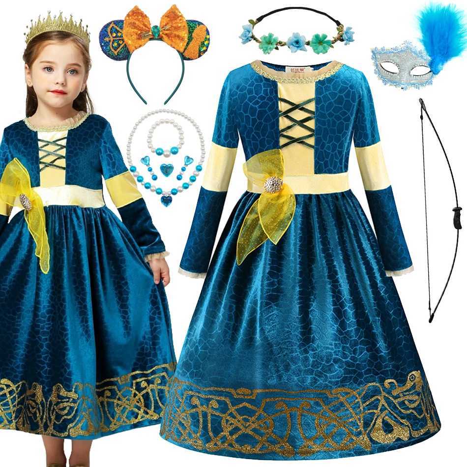 Movie Brave Merida Princess Long Dress Kids Disguise Halloween Children Clothing Set Girls Carnival Par Cosplay CostumeXJ250117