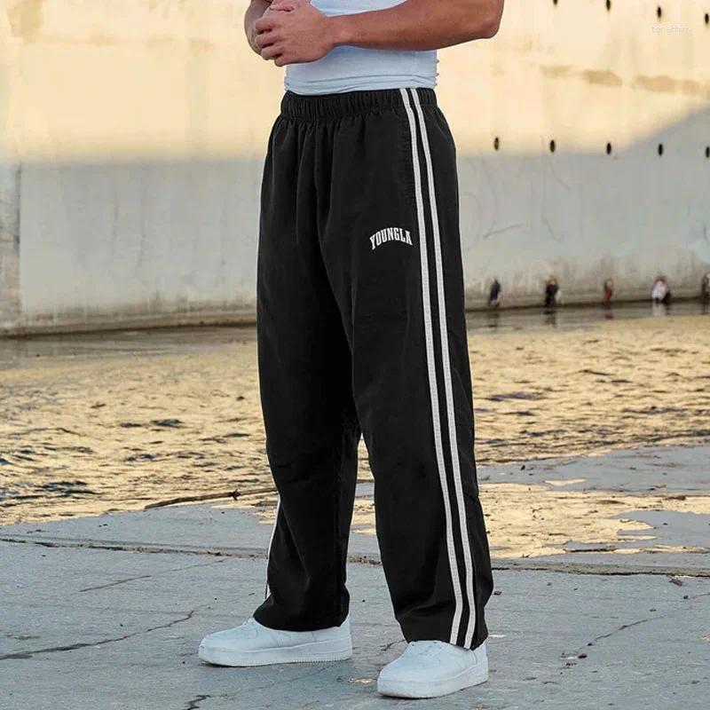 Mens Sweat Gym Joggers Mid Waist Casual Jogger Pants for Men with Splicing Strips Ya Fashion Wide Leg Pan Z260315