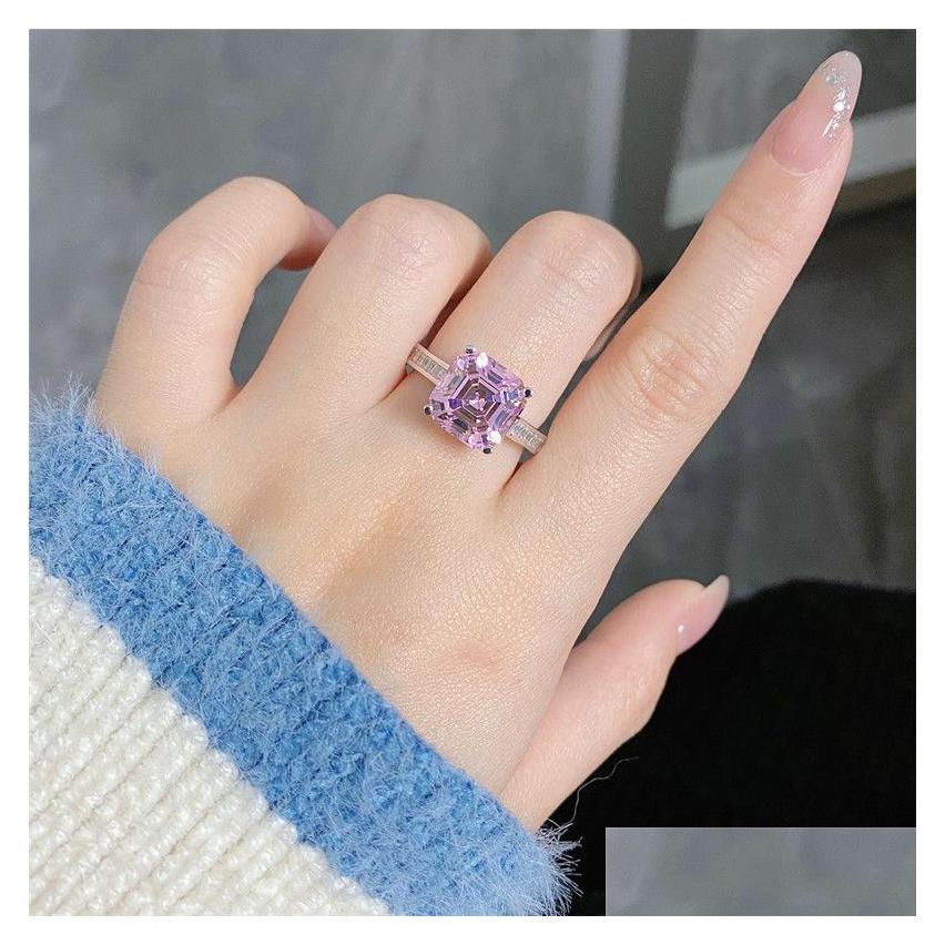 Rings Pink Designer Diamond Ring For Woman Wed Promise 925 Sterling Silver 8A Zirconia Sqaure Heart Love Engagement Womens Luxury Jew Otyky
