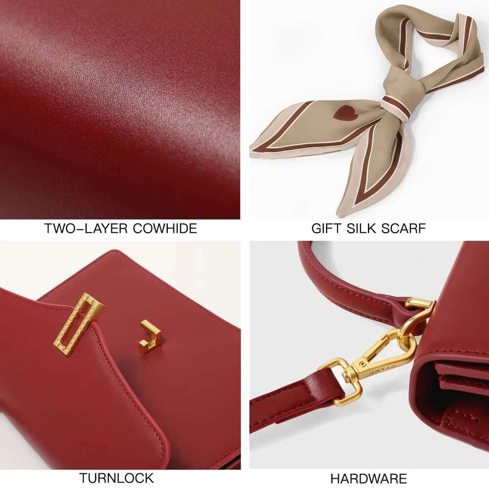 TOUTOU Cowhide Women Handbag Vintage Original Wedding Large Capacity Red Bridal Shoulder Crossbody Bag Christmas Gift