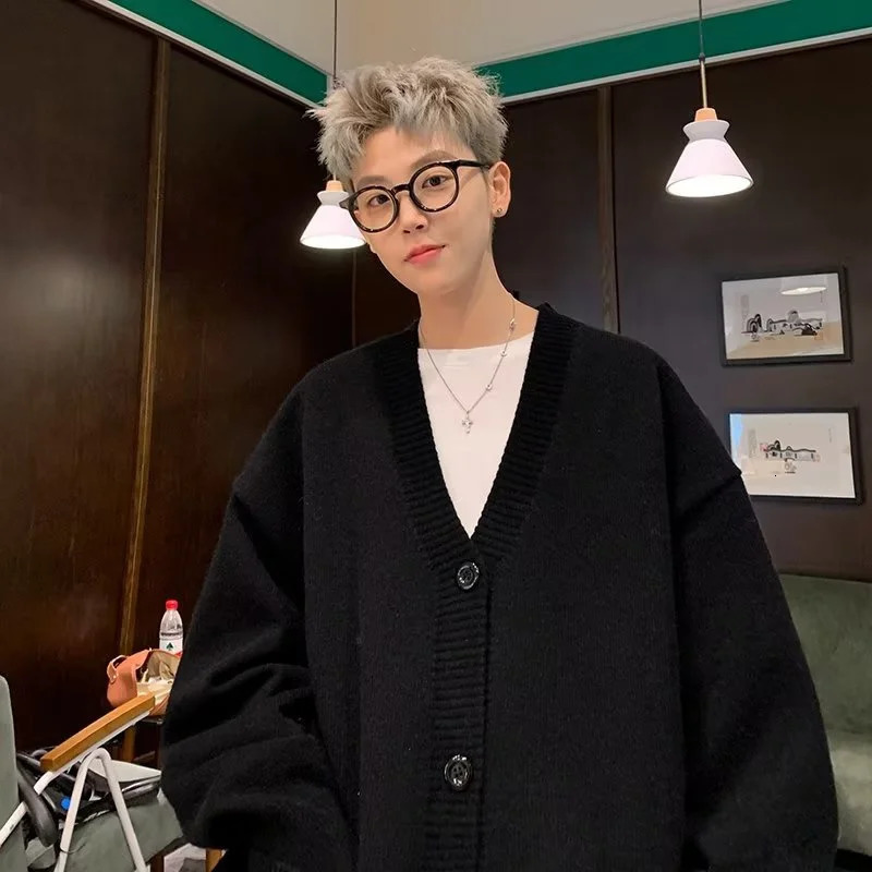 Autumn Y2K Vintage Knitted Cardigan Sweater Mens Single-breasted V-neck knit Jacket Casual Streetwear Knitwear mens 250211