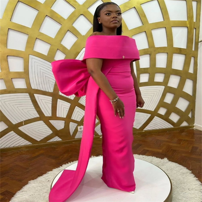 Hot Pink Mermaid Prom Dress For Black Girls Elegant Plus Size African Evening Dress Big Bow Dance Formal Party Gown 2025 vestidos de noche Charming Bi