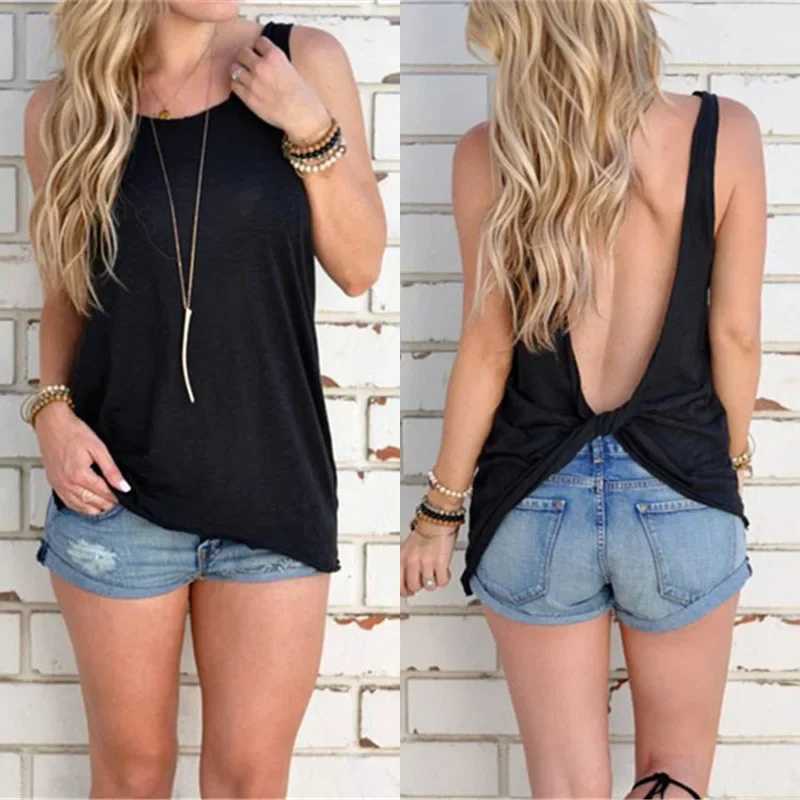 Sexy Backless Cross Tank Top Tee Summer Fashion Sveless T-shirt Vest Casual Oversized Tshirt Top Plus Size Clothing for WomenXJ250212