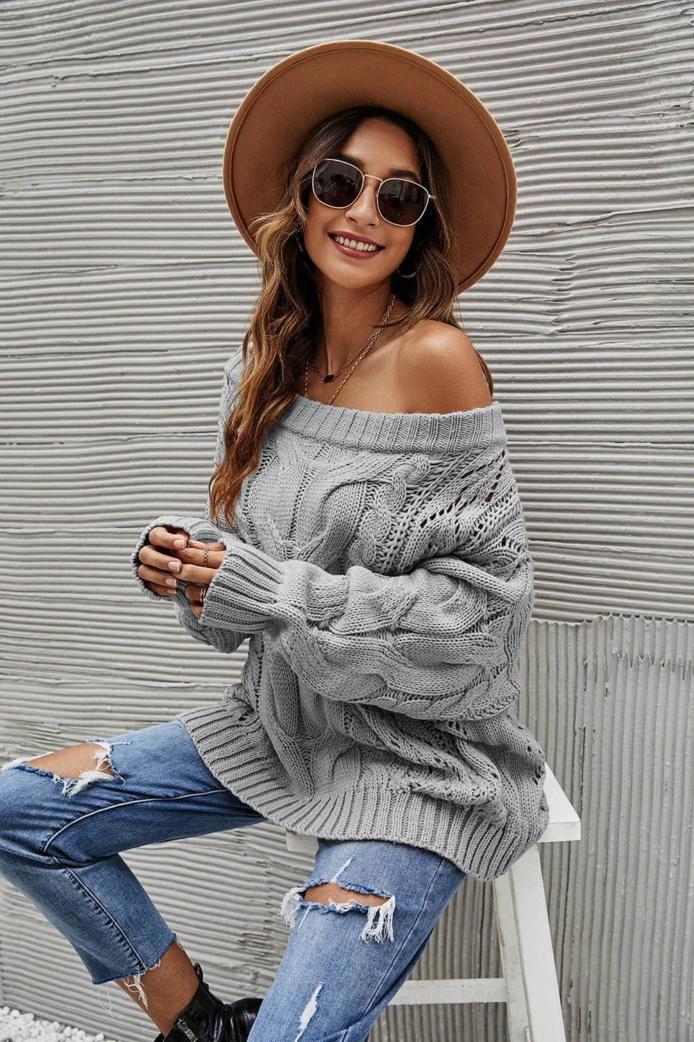 Plus Size Womens Off Shoulder Batwing Sleeve Oversized Pullover Sweater Knitted Jumper Loose Womens Pullover with 250211