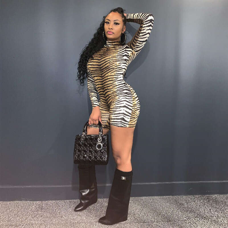 European and American bestseller winter high neck pullover long sleeved sexy jumpsuit 2025 new casual fashion trend clothing