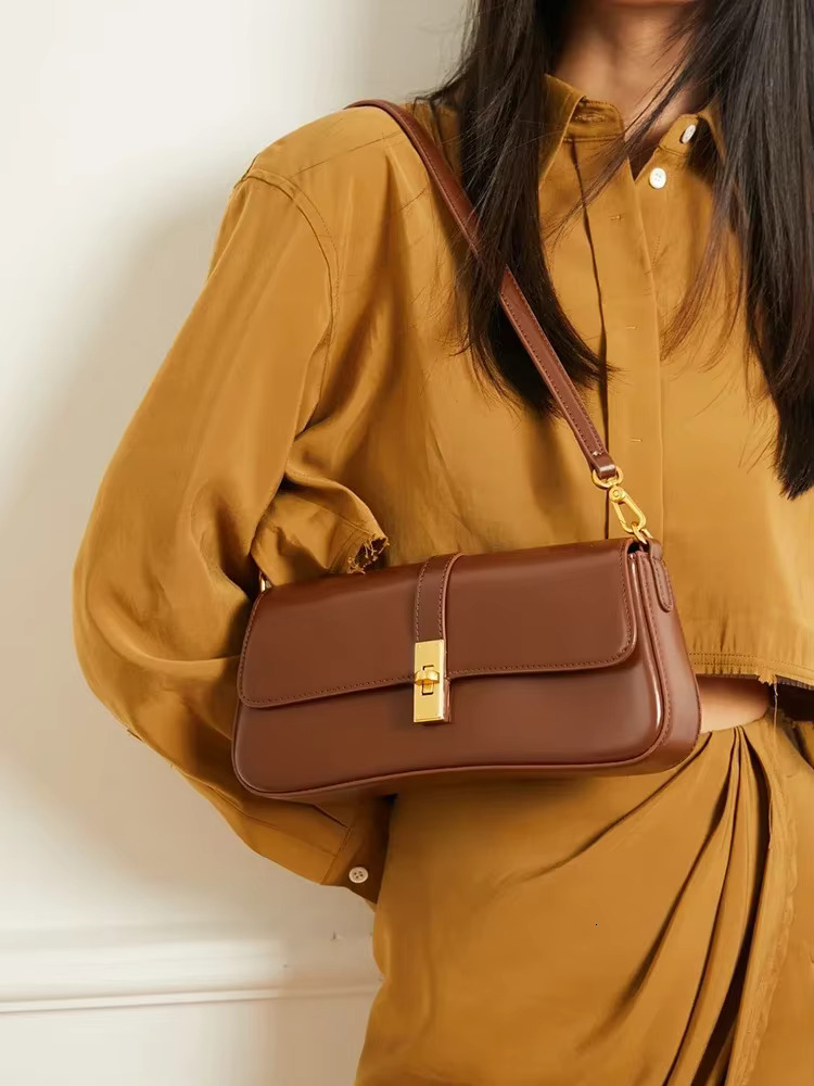Underarm Cowhide Genuine Leather Handbags Women Vintage Shoulder Bag Female Crossbody Bags High Quality 2025