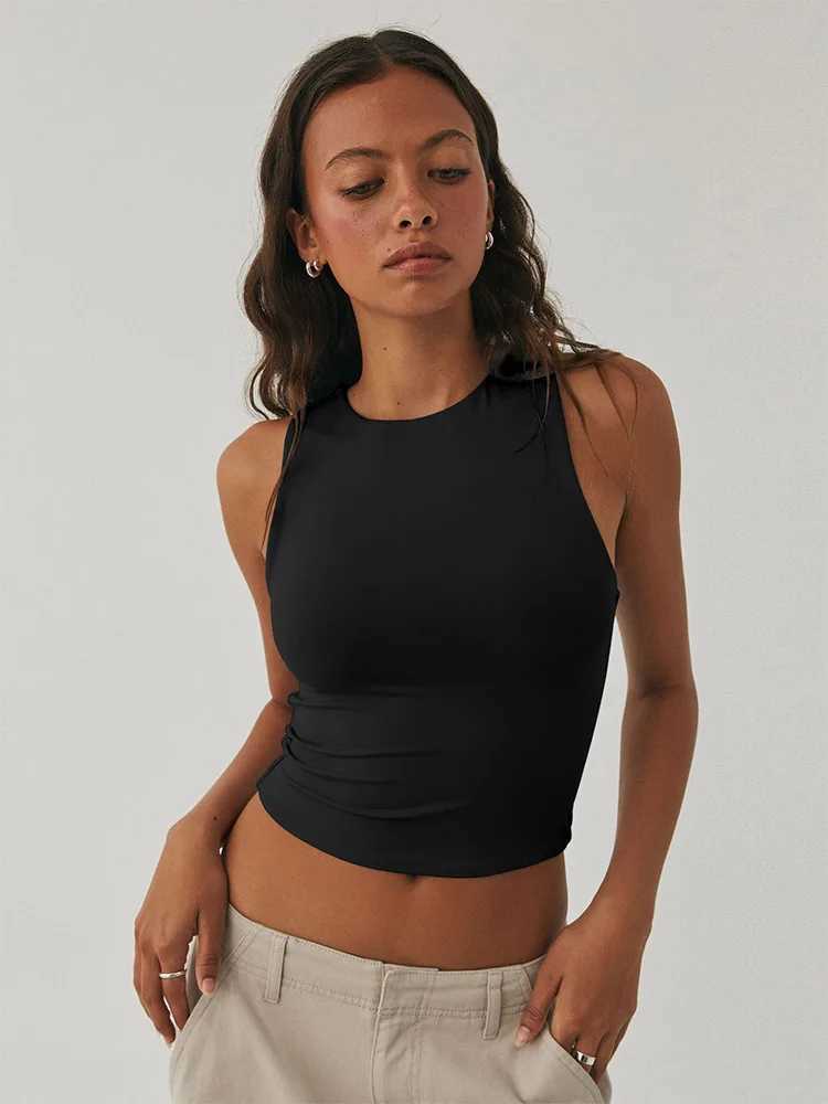 Sveless Tight Bottomed Shirt With Round Neck Racerback TopXJ250212