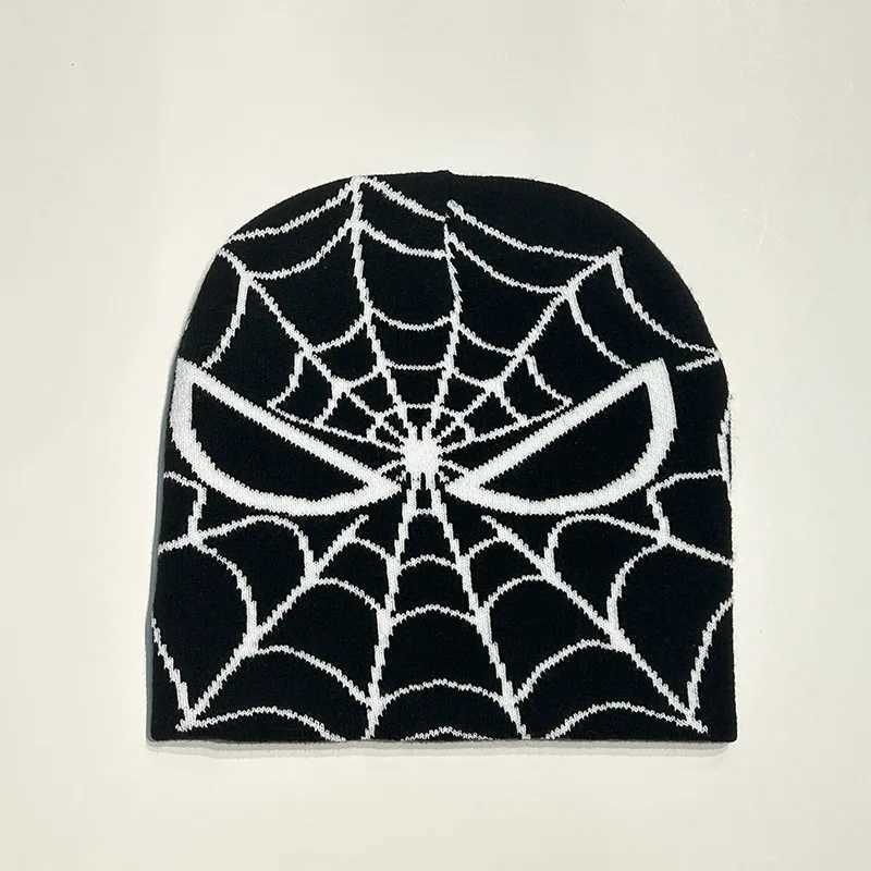 New Fashion Knitting Spider Web Design Hat for Men Plover and Cap Y2k Goth Warm Beanie Hats New Hip-hop Street Cap X250212