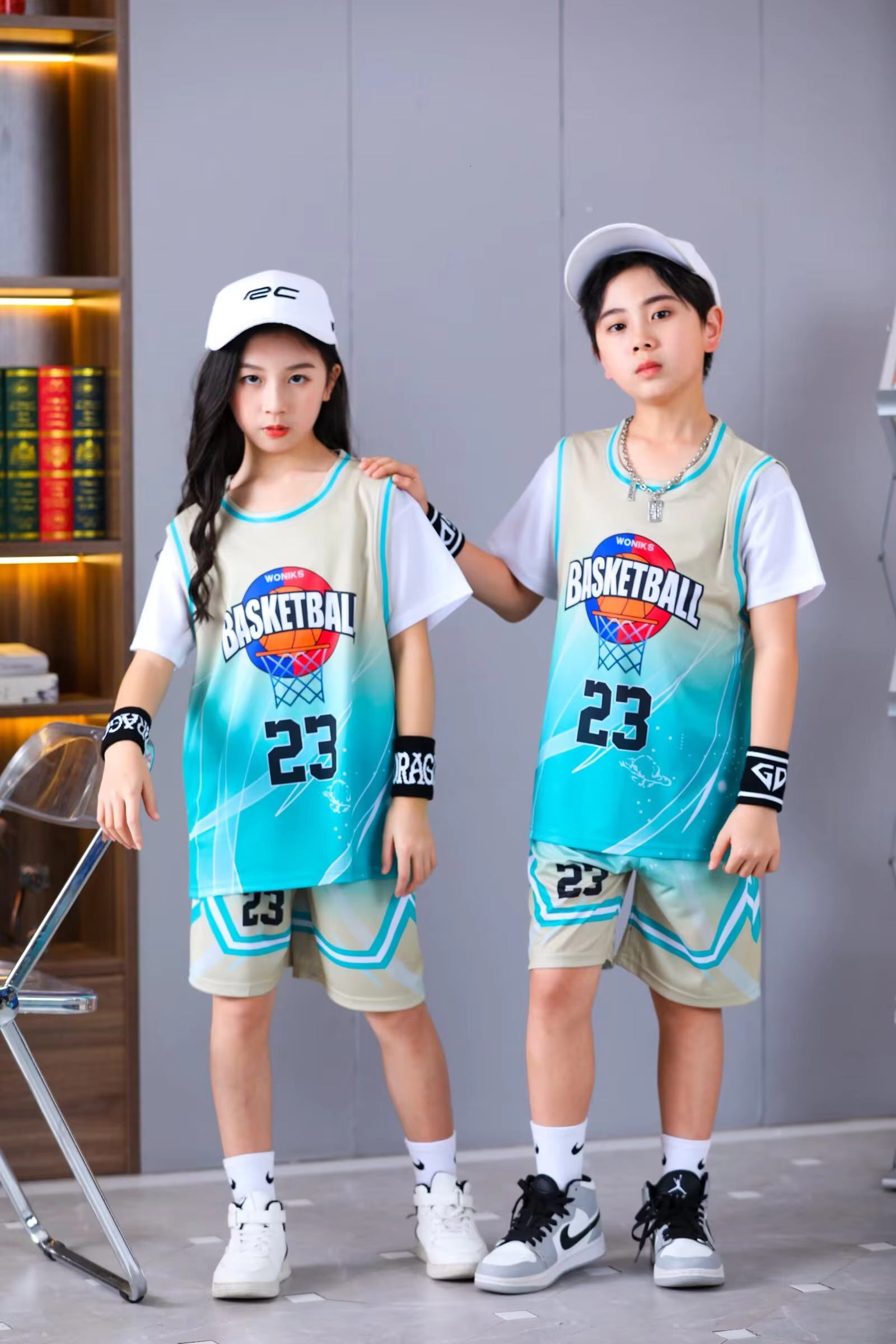 American Children's Clothing Suit Quick-Drying Sweat-Absorbent Boys Girls No.23 Basketball Jerseys Fake Two-Piece Uniform Kit Pr
