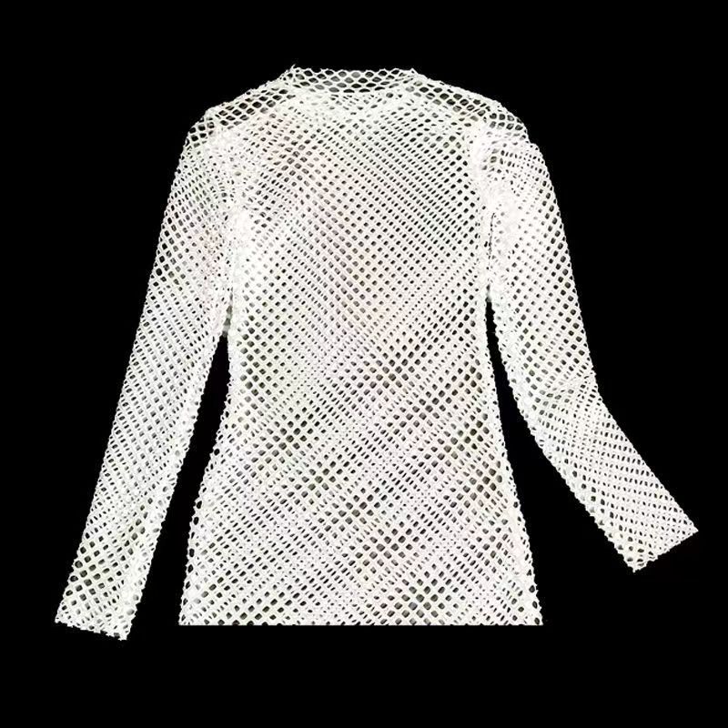 Sexy Gauze T-Shirt: Rough Edges Slim Fit Long Sleeve Black Tops - Mens Summer Tees & Punk Clothes for Men