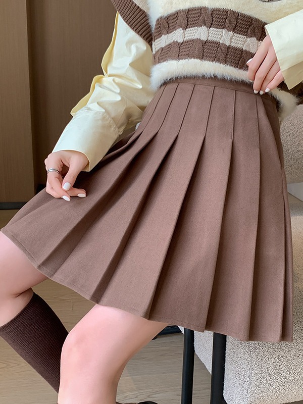 L9210 Skirt Women Autumn and Winter New Pleated Skirt Thickened Thickened Versatile High Waist Slim Retro Short Skirt