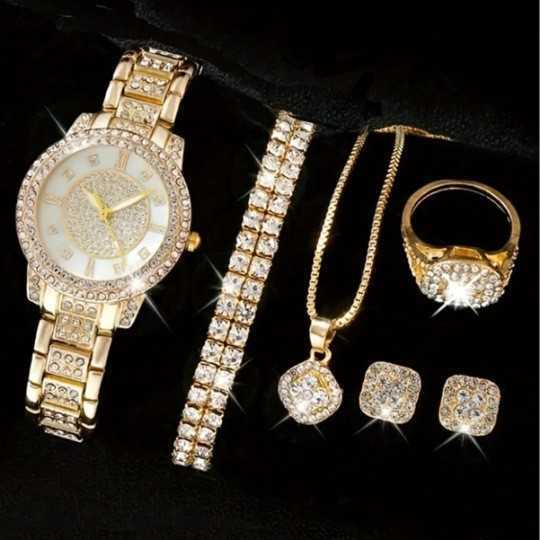 Ladies Treasure Bowl Diamond Set Watch Set 5pcs Bracelet Accessories Fashion Quartz Womens Watch Set W250212