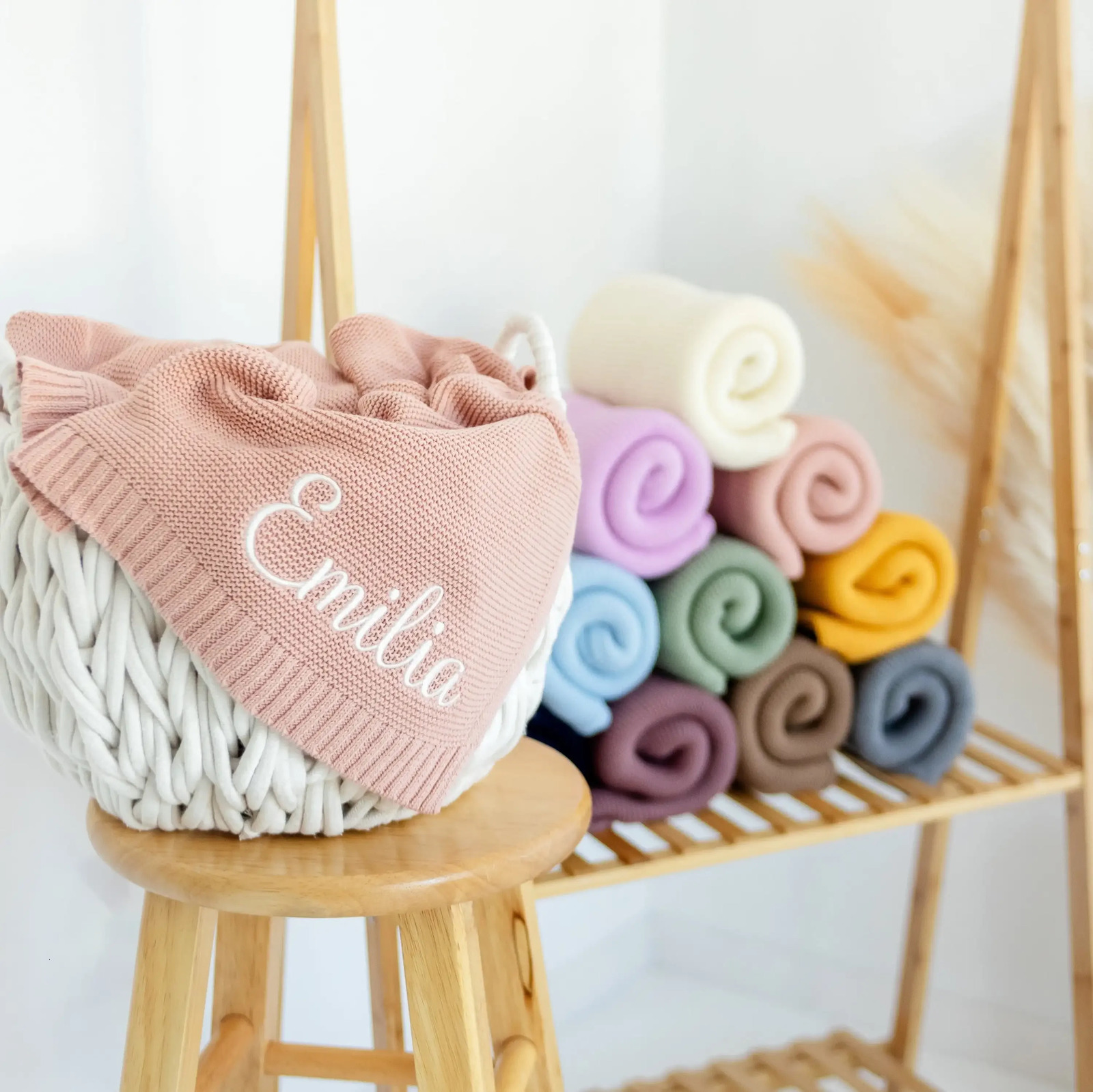 Personalized Baby gifts swaddle Blanket with Name Custom Knited with Embroidery name Baby born kids girls boys 250208